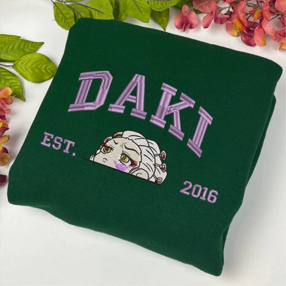 Forest Green Sweatshirt With Daki Peeking Demon Slayer Est 2016 