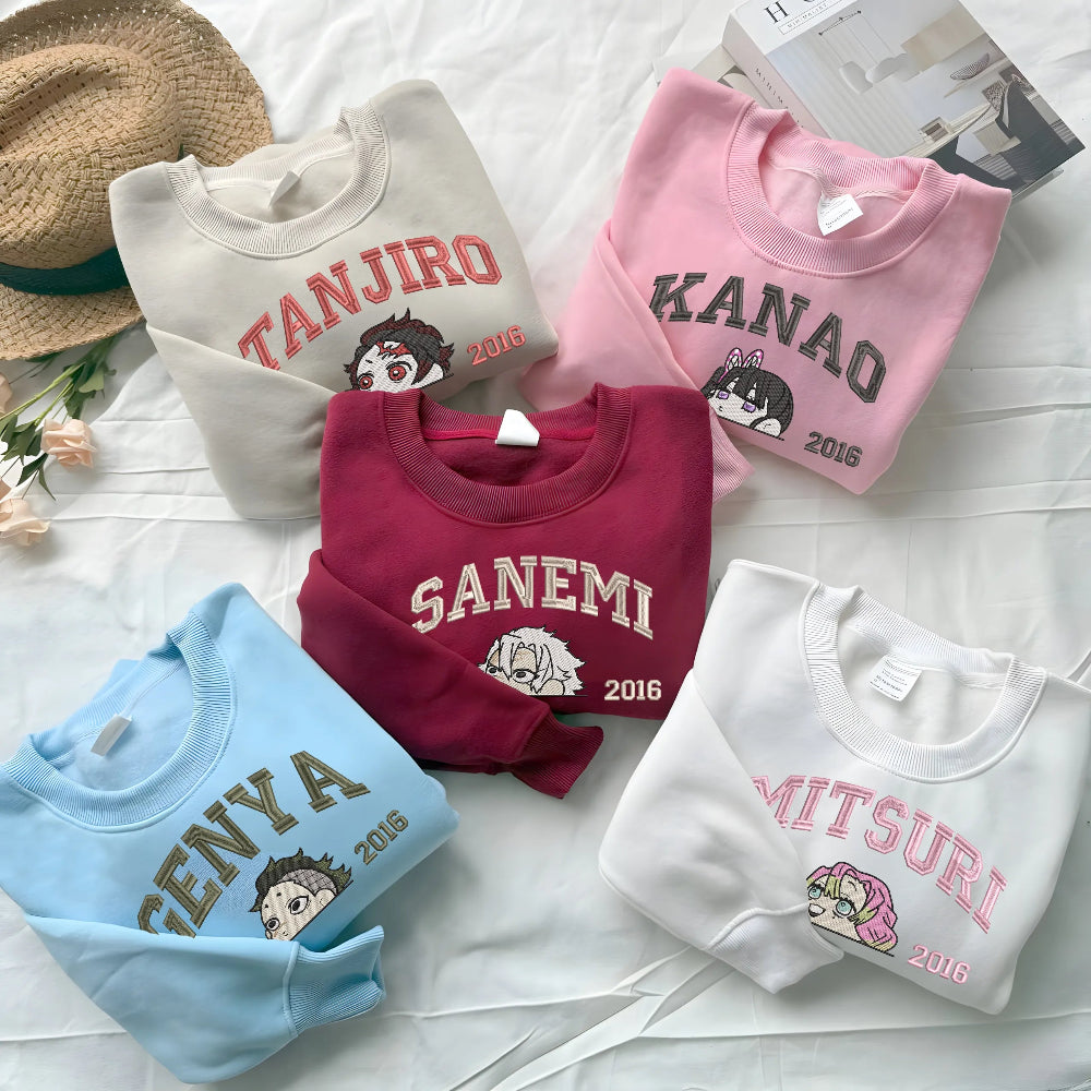 Assorted Demon Slayer Main Characters Peeking Sweatshirts On Bed 