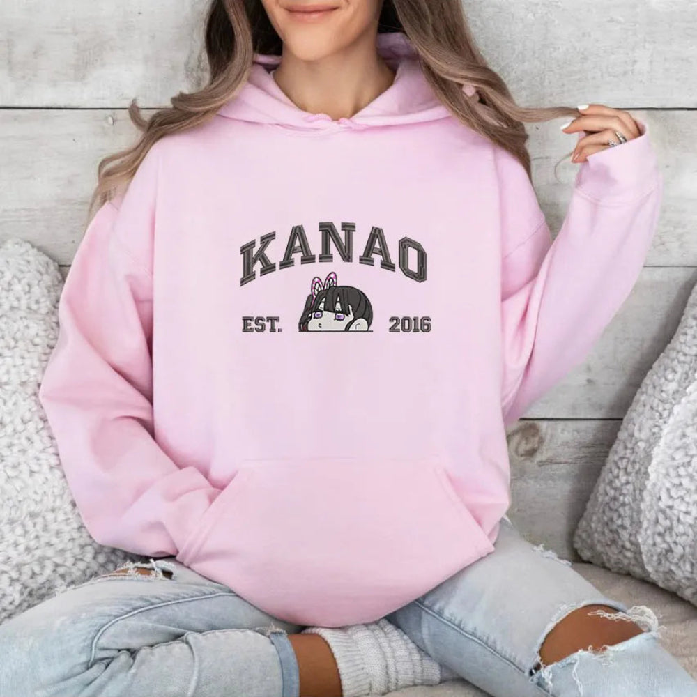 Hoodie With Kanao Peeking Demon Slayer Est 2016 On Model