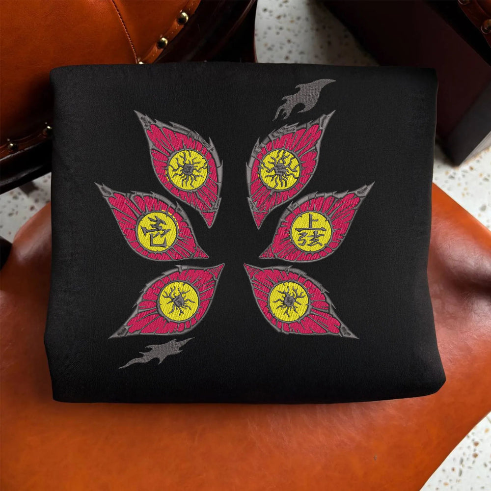 Black Sweatshirt With Gray Outlined Upper Moon Six Eyes Embroidery