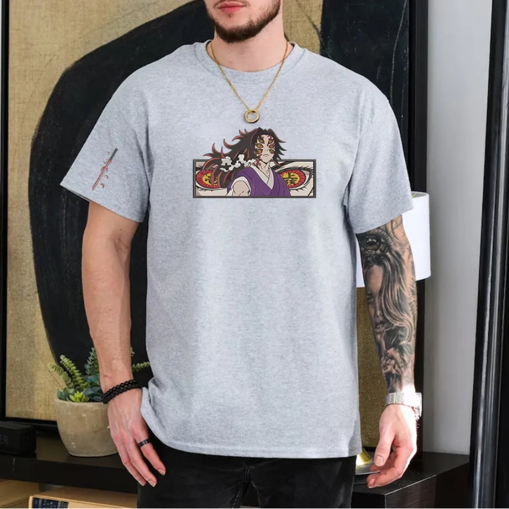 Grey T-shirt With Kokushibo Anime Villain Design On Model