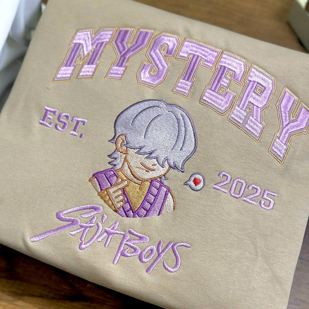 Sand Pullover Highlighting Mystery Chibi Purple Gold Saint Boys Embroidery