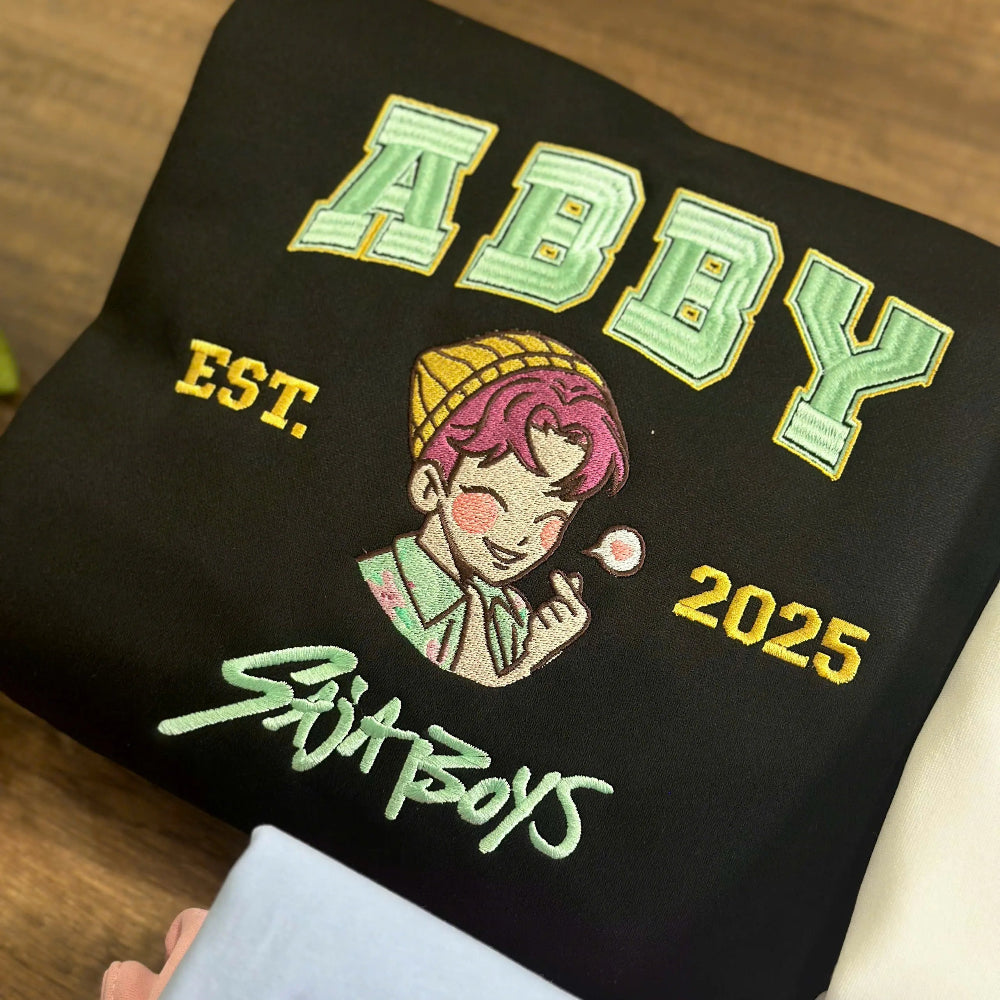Black Oversized Sweatshirt Displaying Abby Chibi Green Gold Embroidery