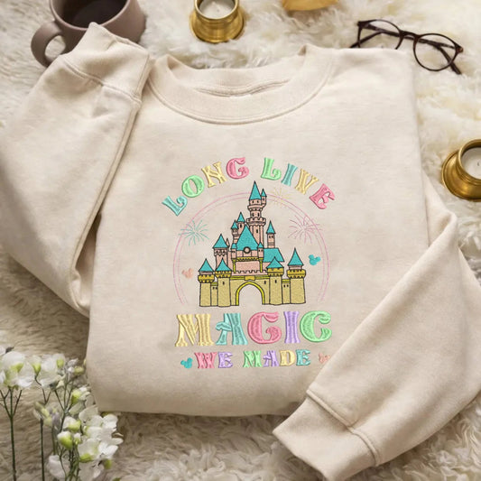 Sand Sweatshirt Long Live Magic Embroidered Castle With Cozy Background.