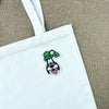 Lucky Goofy Shamrock Embroidered Patch On White Tote Bag
