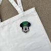 Mickey Shamrock Embroidered Patch Displayed On White Tote Bag