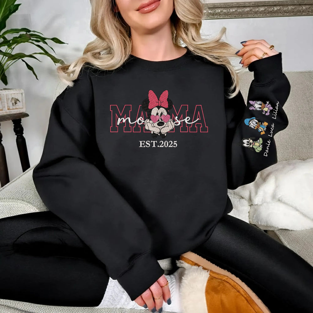 Black Crewneck Minnie Mama Pink Hearts Est 2025