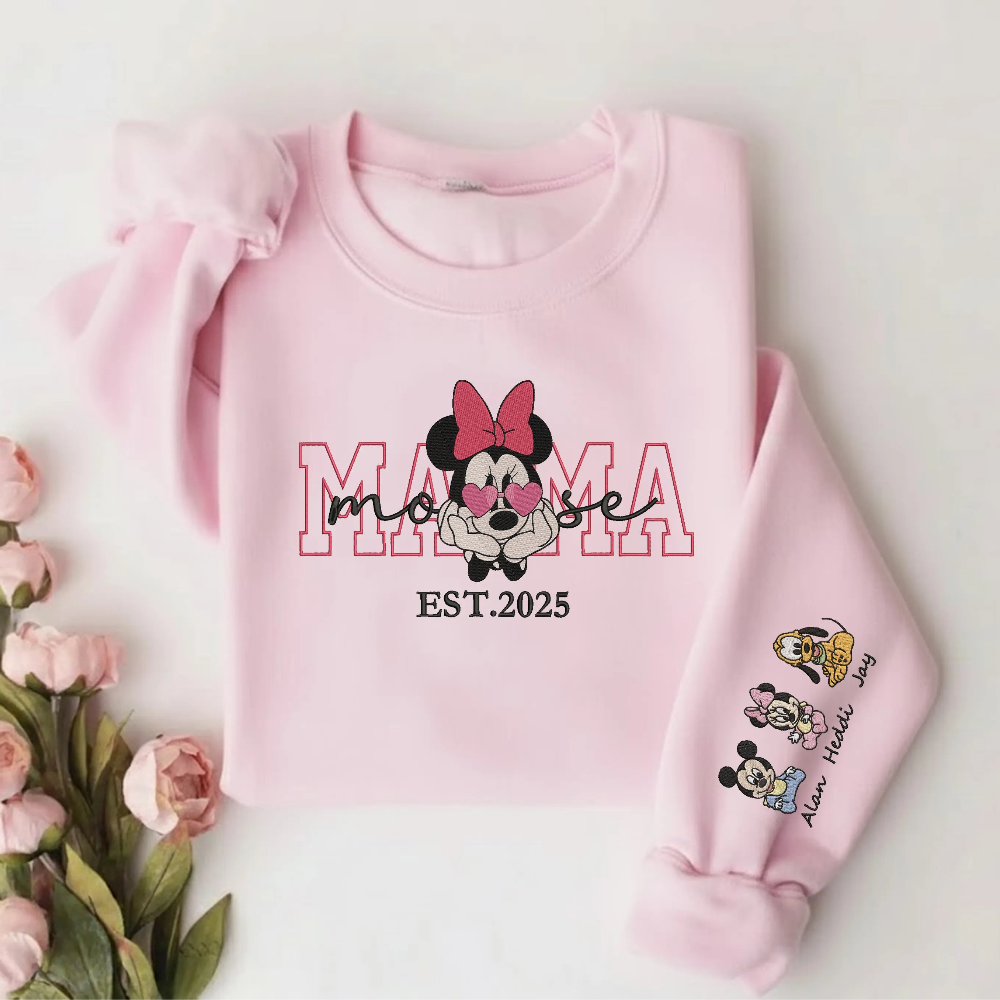 Pink Sweatshirt Minnie Mama Bow Hearts Sleeve Art