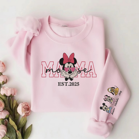 Pink Sweatshirt Minnie Mama Bow Hearts Sleeve Art