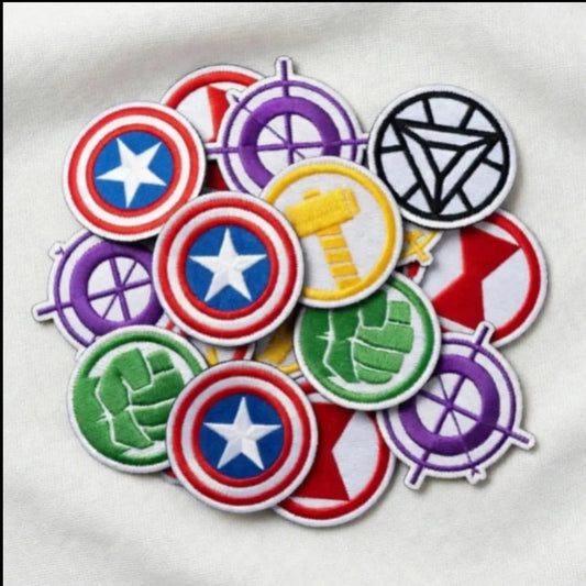 Collection Of Round Marvel Superhero Icon Iron On Patches
