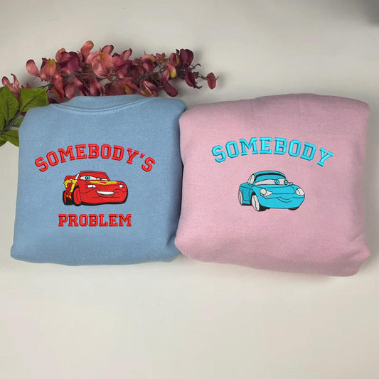 Blue And Pink Mcqueen Sally Couple Sweatshirts.
