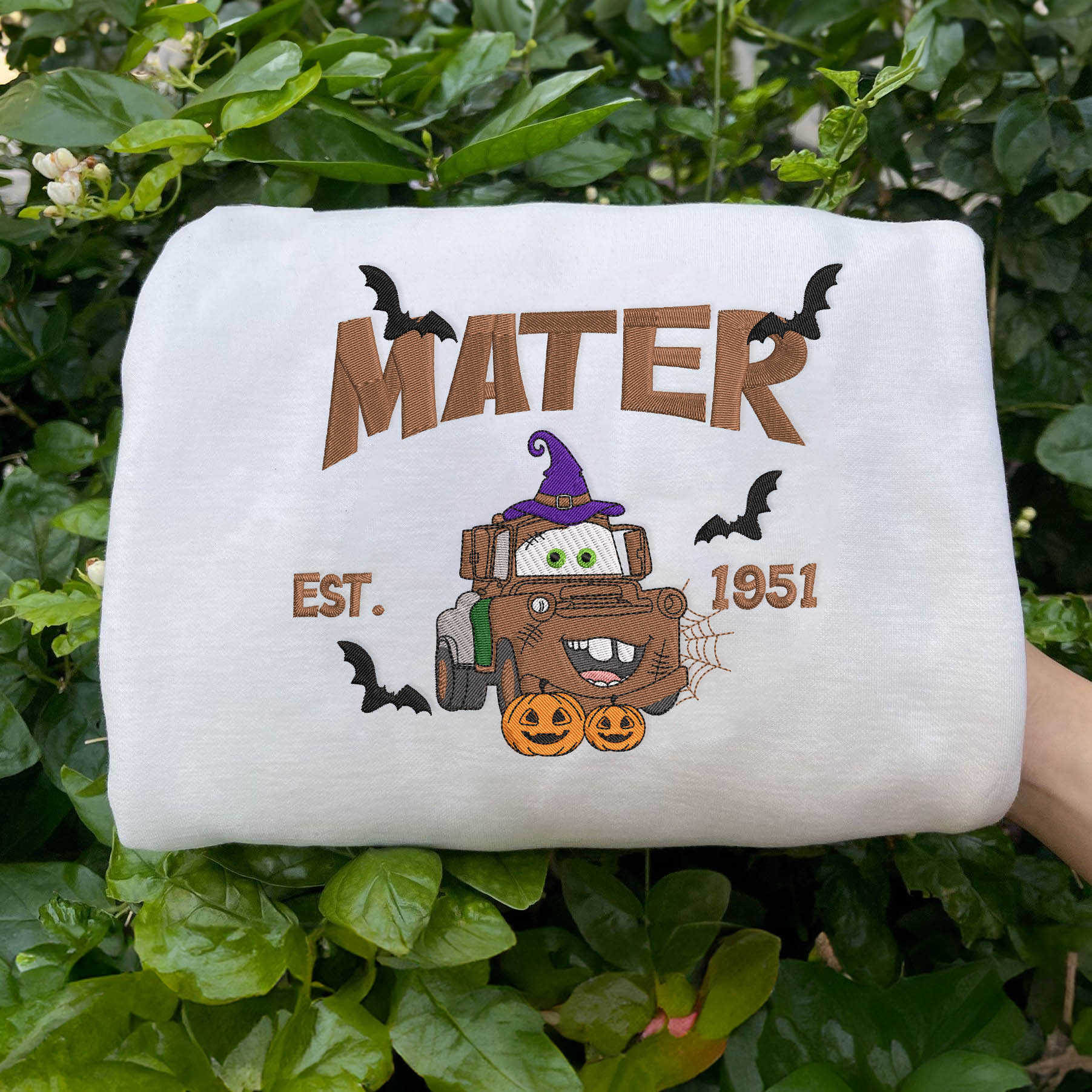 White Mater Halloween Matching Embroidered Sweatshirt