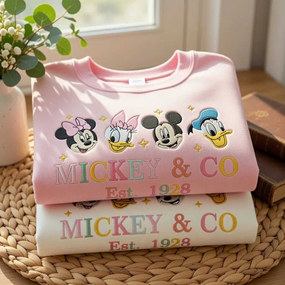 Sweatshirt Pastel Disney Friends Faces Embroidery Mickey Co Est 1928