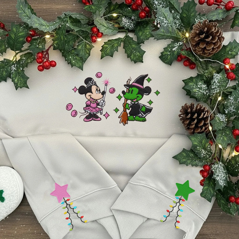 Mickey Minnie Magic Embroidered Sweatshirt Folded, Festive Bow Accents