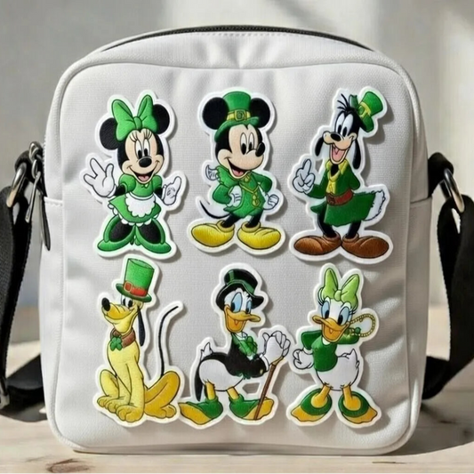 Crossbody Bag Adorned With Six  Mickey Friends In St.Patrick Outfits