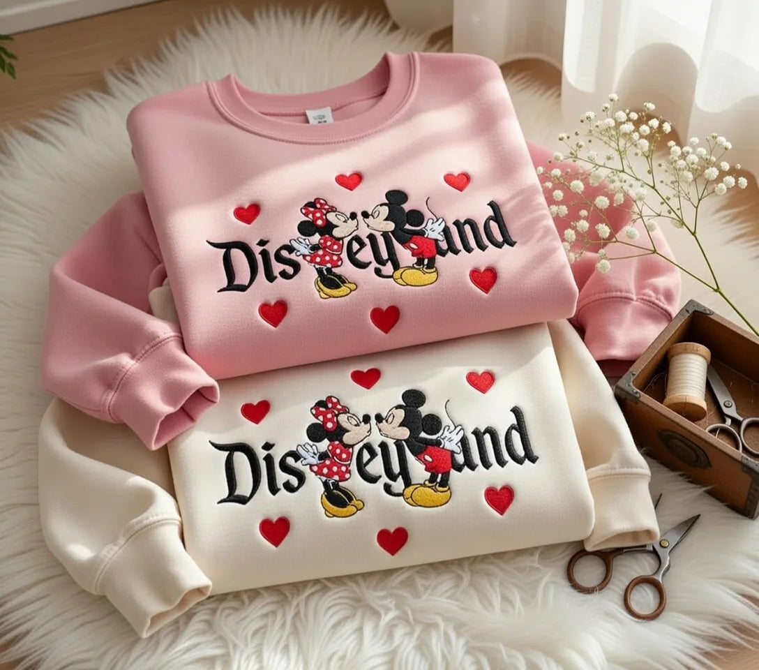 Sand Sweatshirt Mickey And Minnie Kissing Embroidered Hearts Disneyeyund
