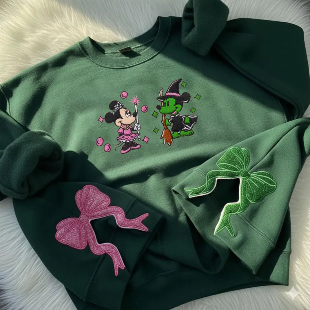 Minnie And Mickey Magic Embroidered Sweatshirt Folded, Festive Bow Details