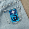 Blue Jeans Pocket With Minnesota State Flag Embroidered Loon Patch