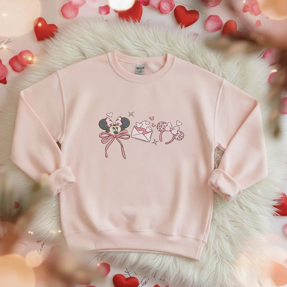 Light Pink Sweatshirt Minnie Envelope Bow Headband Hearts Design