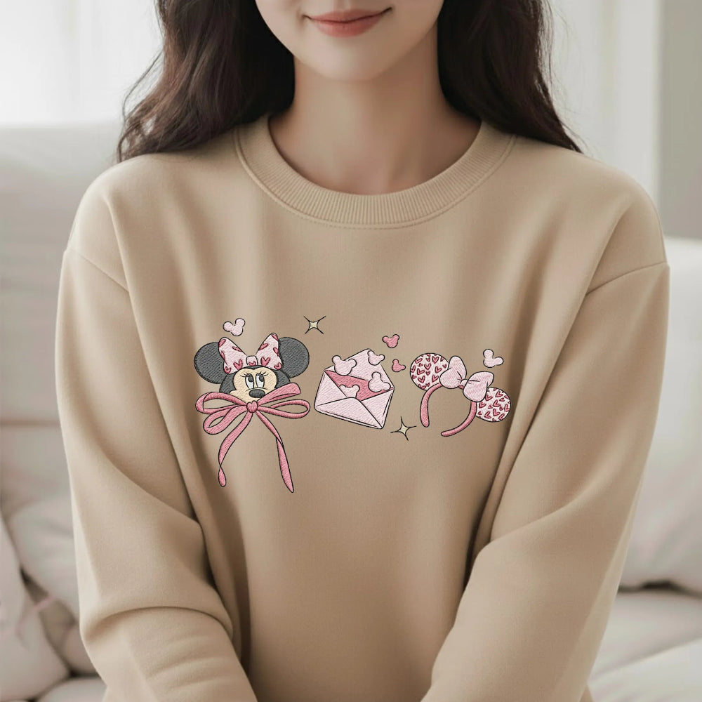 Sand Sweatshirt Minnie Envelope Pink Bow Headband Embroidery Sweatshirt