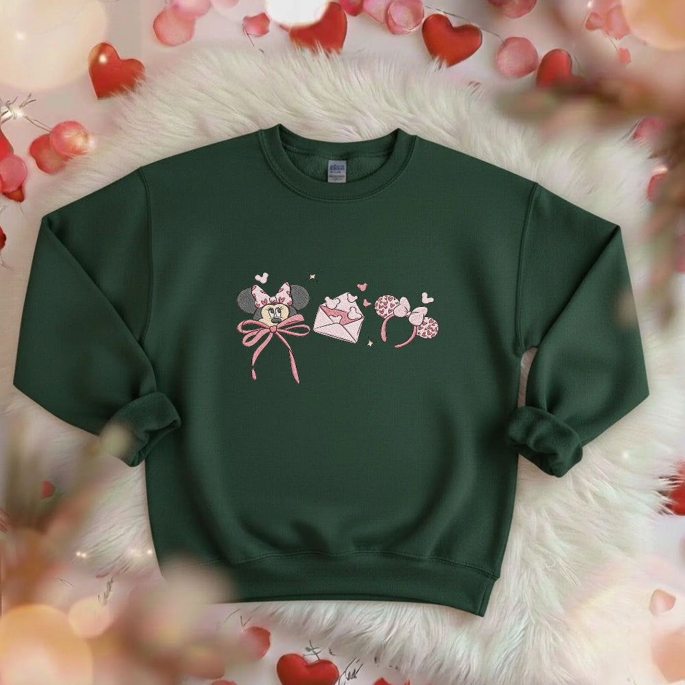 Sweatshirt Minnie Mouse Love Letter Bow Hearts Embroidered Design