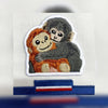 Orange And Gray Baby Monkeys Embracing Embroidered Iron-On Patch Close-Up.