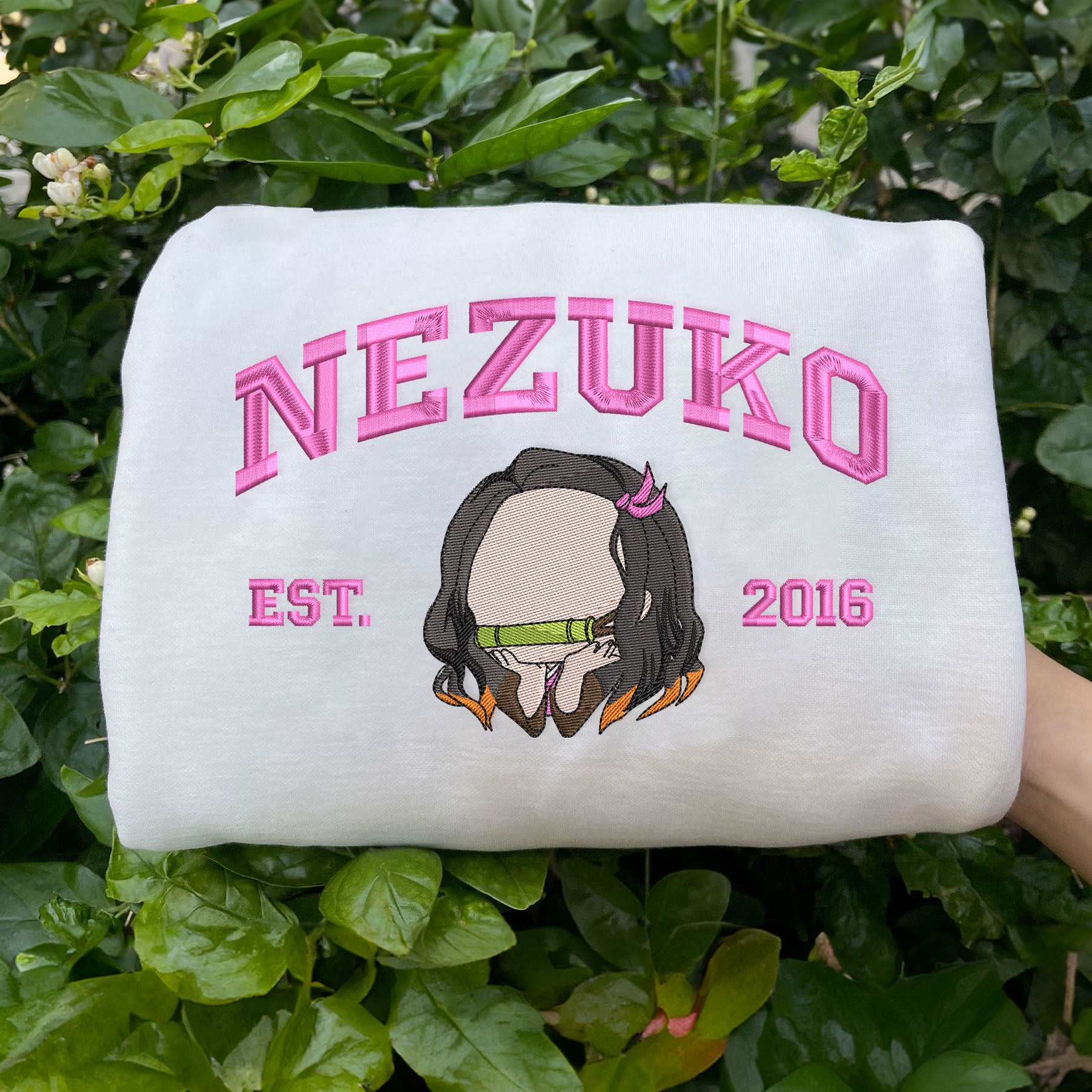 White Nezuko Embroidered Sweatshirt