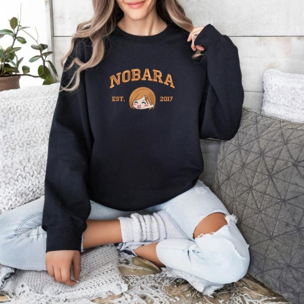 Black Nobara Kugisaki Crewneck Styled With Ripped Jeans
