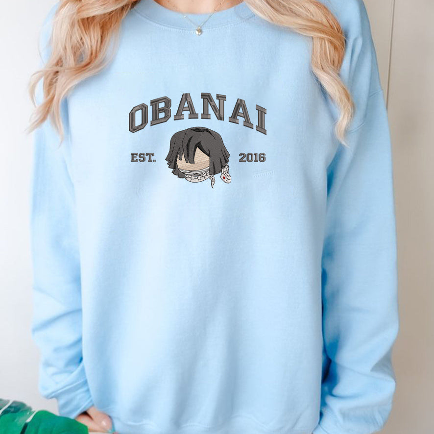 Light Blue Obanai Embroidered Sweatshirt