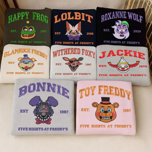 Folded FNAF Character Sweatshirts Collection, Happy Frog To Toy Freddy
