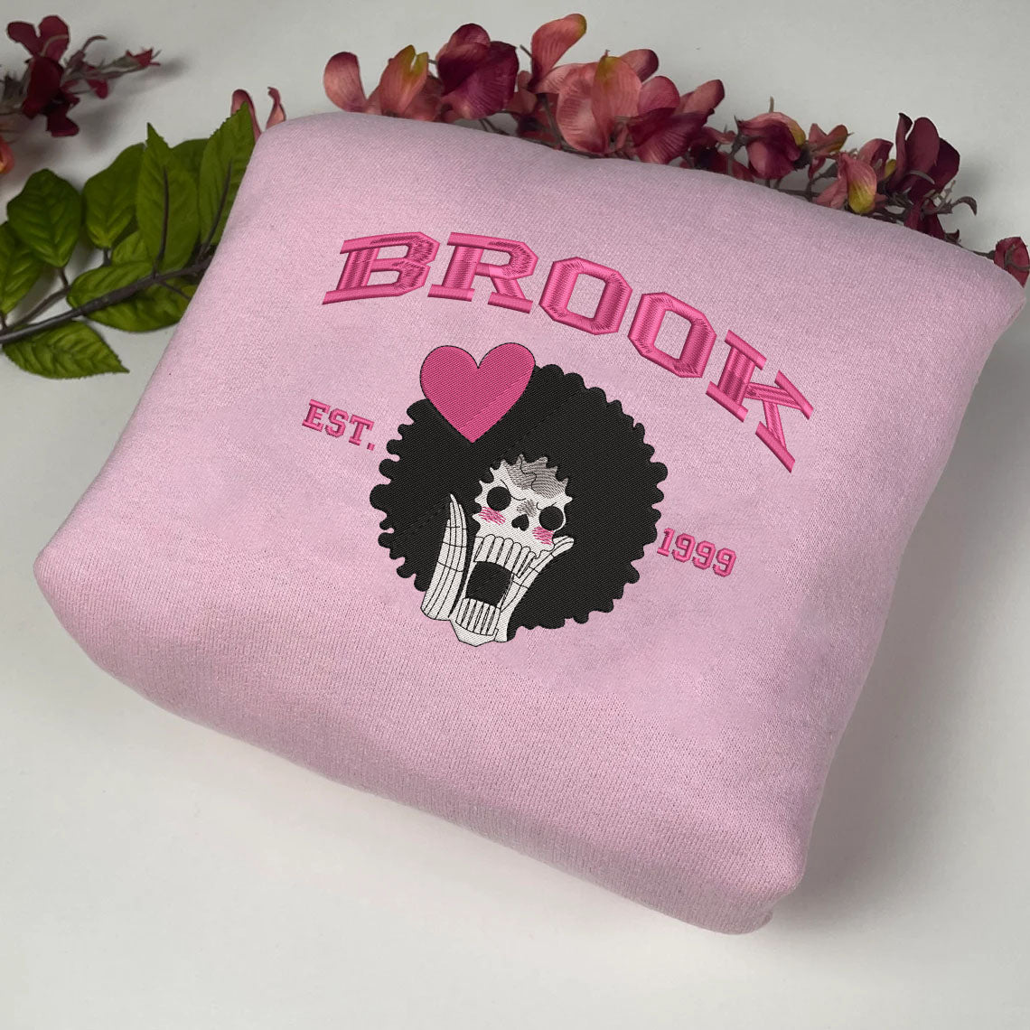 Pink One Piece Character Embroidered Sweatshirt