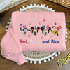 Pink Sweatshirt Mickey Minnie Goofy Pluto Patriotic Embroidered Folded.