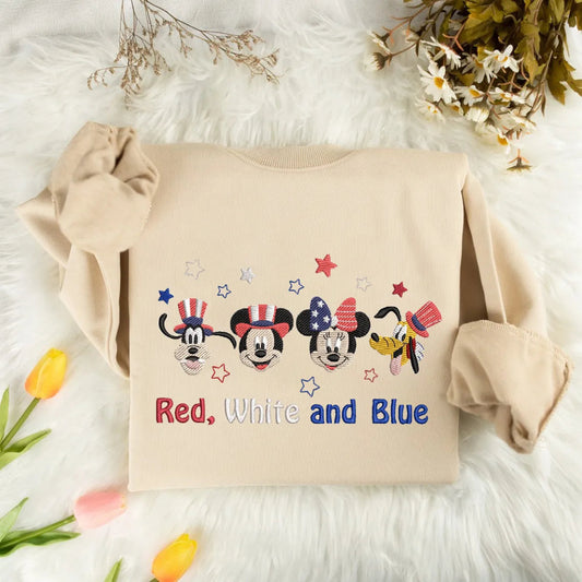 Sand Sweatshirt Patriotic Mickey Minnie Pluto Goofy Embroidered Folded.