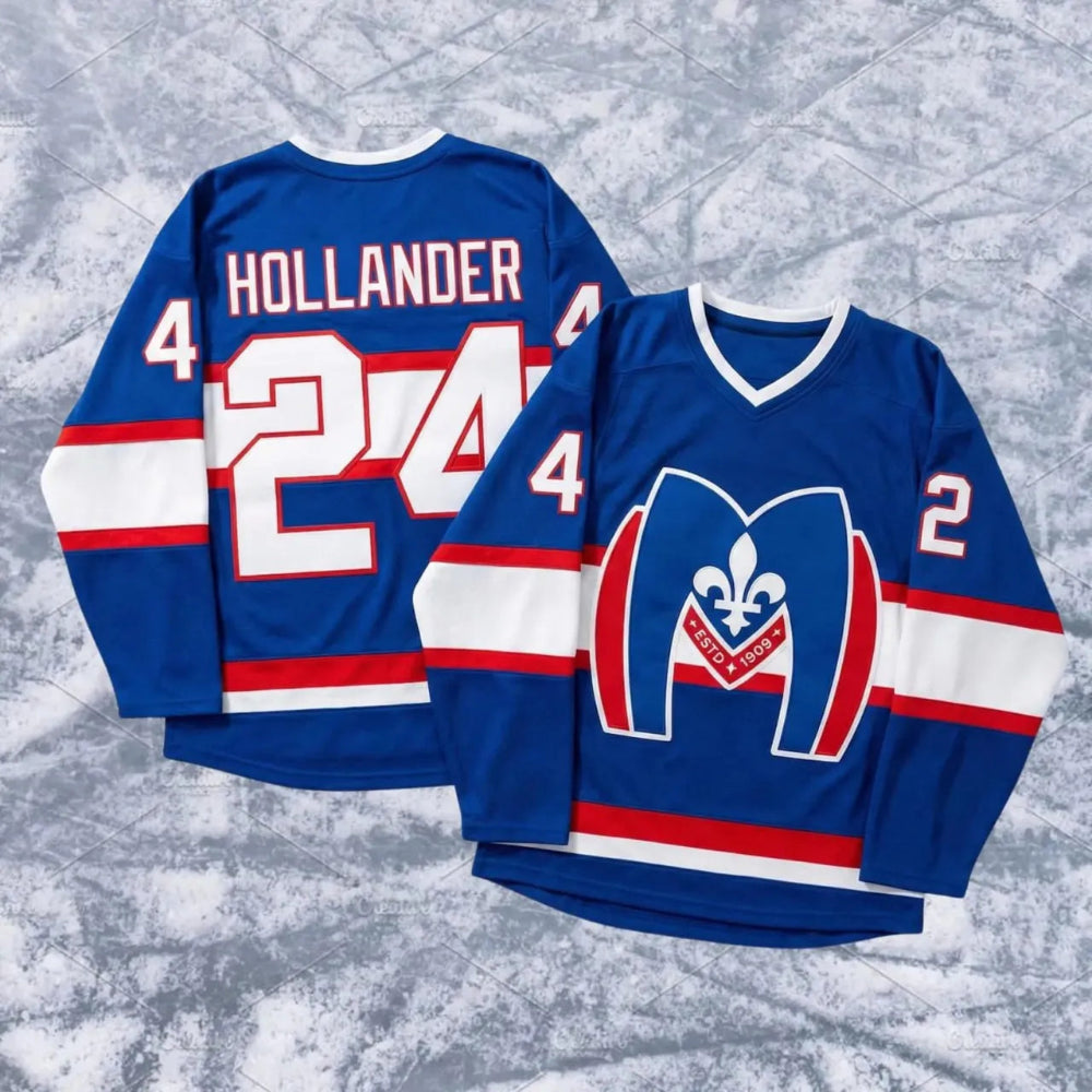Premium Navy Hockey Jersey Hollander 24 Captain Soft Comfortable Fit