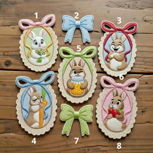 Numbered Peter Rabbit Patches One To Eight On Wooden Background 