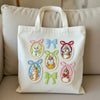 Tote Bag Adorned With Eight Cute Bunny Patches, Colorful Bows