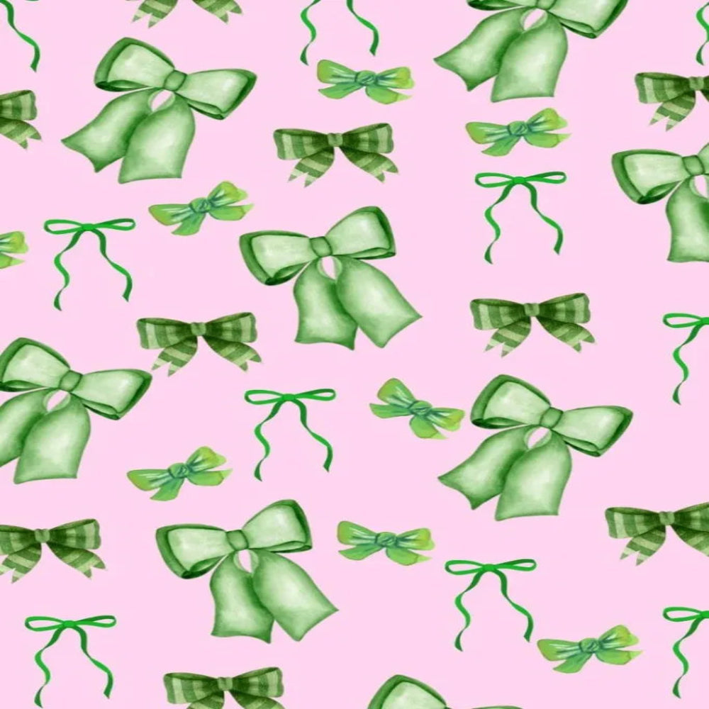 Green Bow Watercolor Pattern Satin Pajama Set Full View