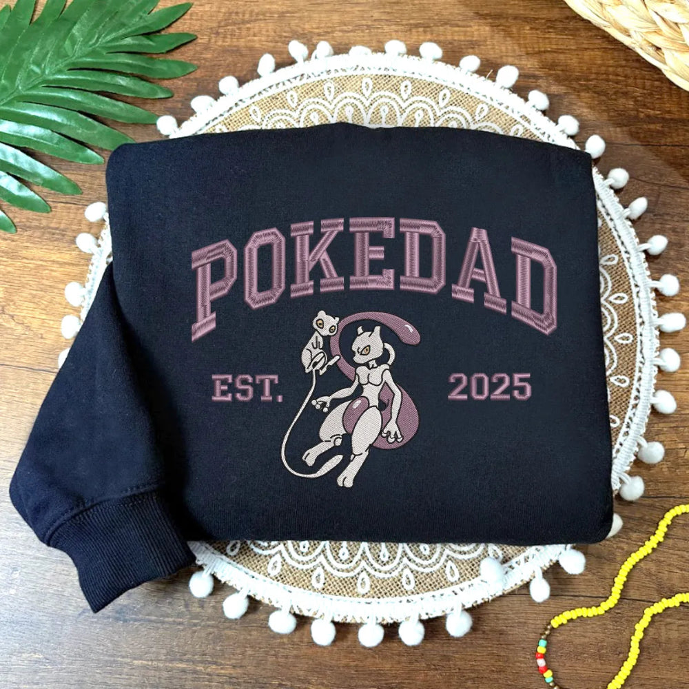 Navy Cozy Sweatshirt Showcasing Bold Pokedad With Mewtwo And Mew 