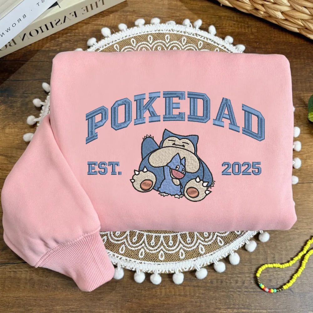 Pink Pokedad Sweater Featuring Embroidered Snorlax And Munchlax Graphics