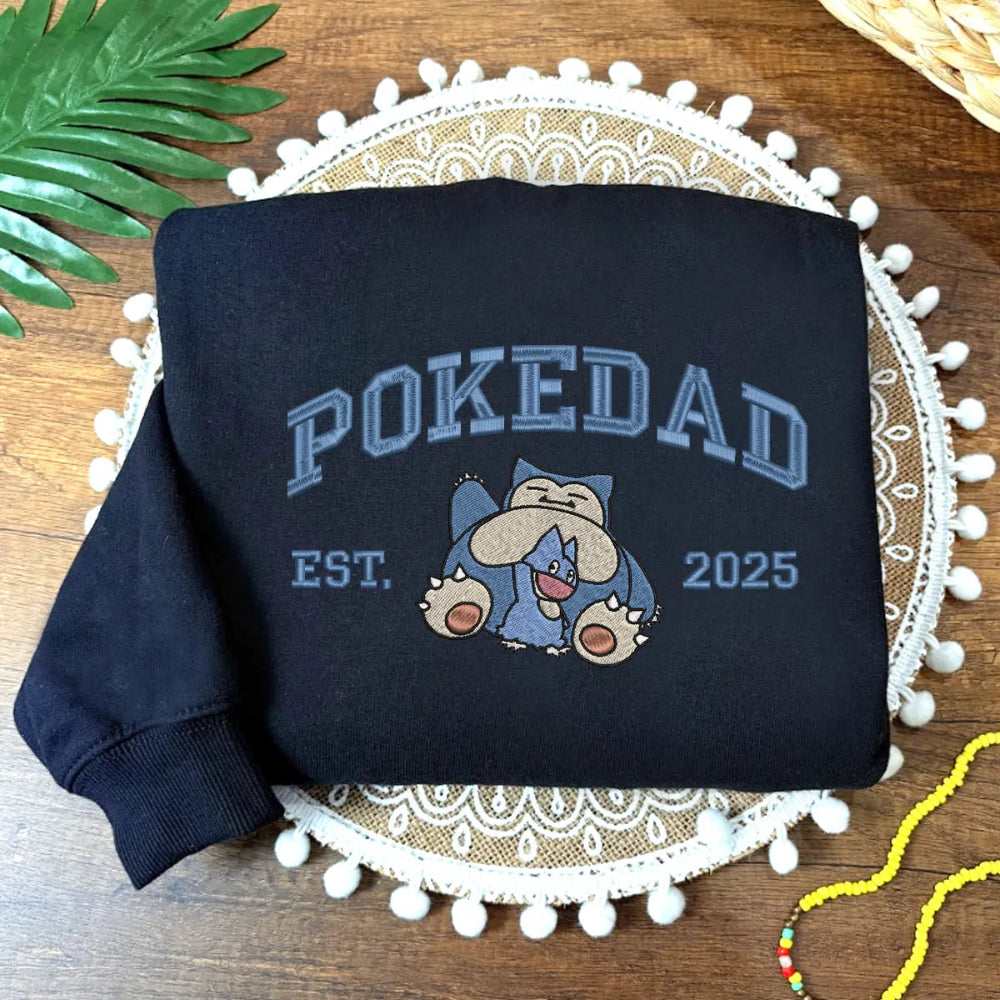 Black Snorlax Munchlax Embroidered Shirt For New Dads 2025