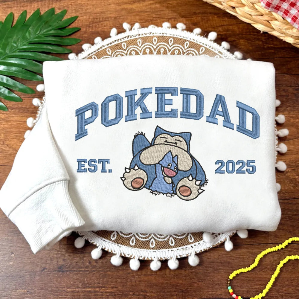 White Personalized Pokedad Apparel With Detailed Character Embroidery Art