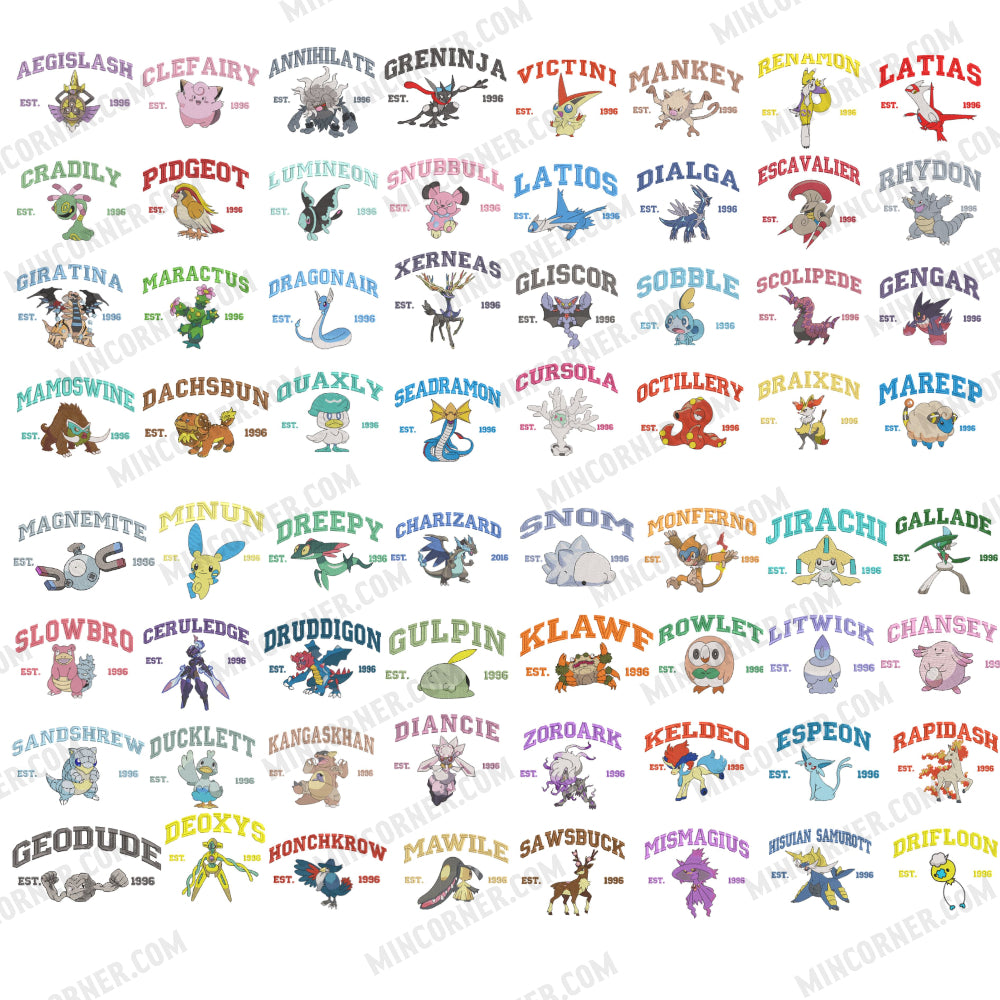 Every Kanto Pokemon Est.1996 Embroidered Crewneck Flat Lay