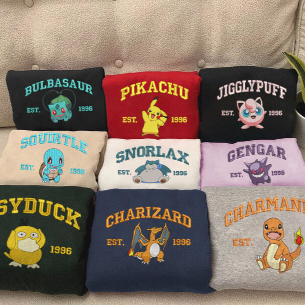 Collection Of Folded Pokemon Embroidered Sweatshirts