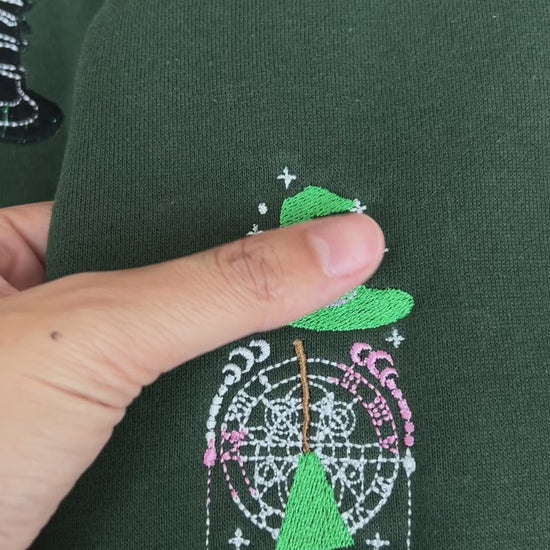Video Wicked Glimmer Embroidered Sweatshirt in Forest Green