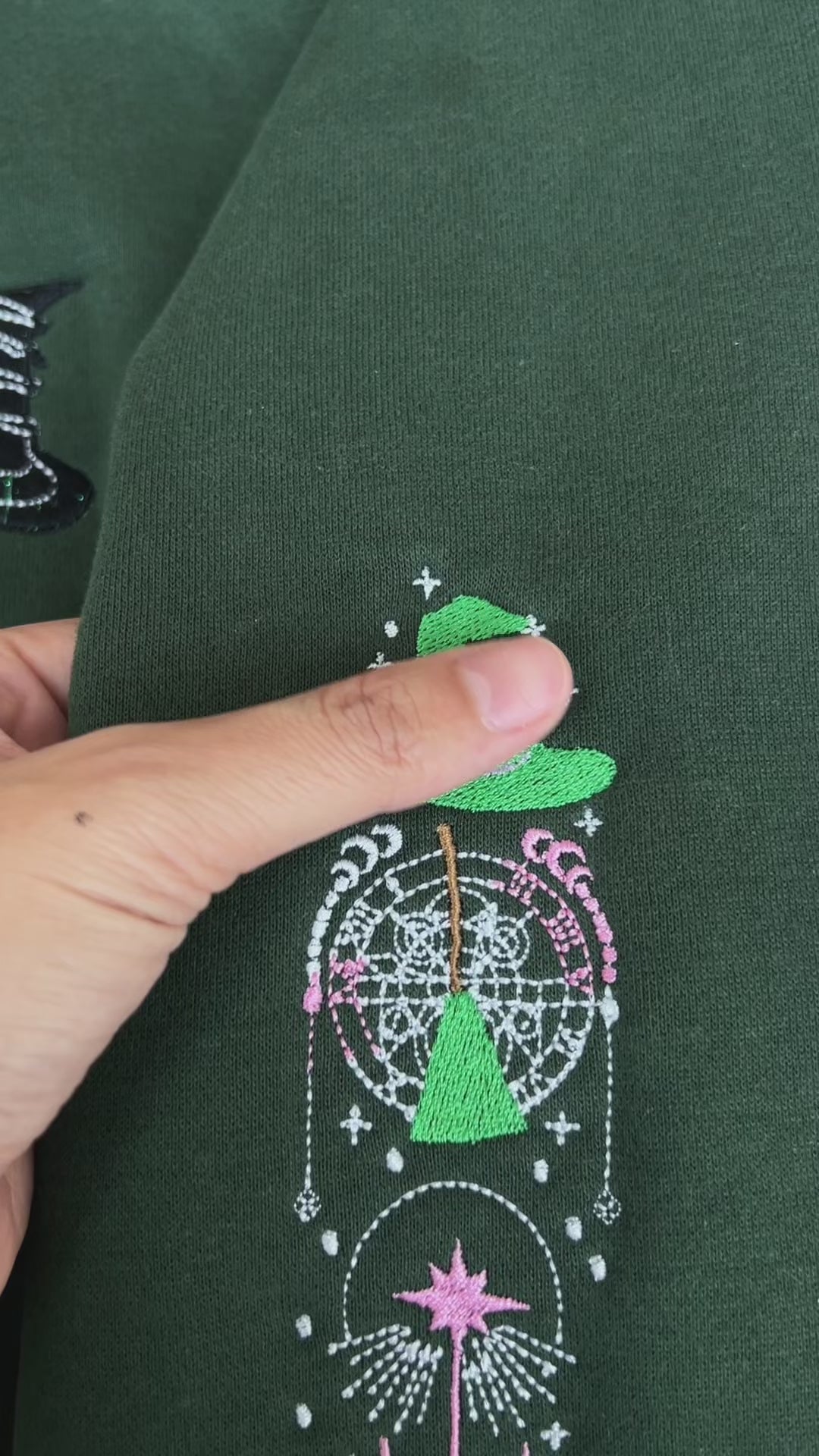 Video Wicked Glimmer Embroidered Sweatshirt in Forest Green