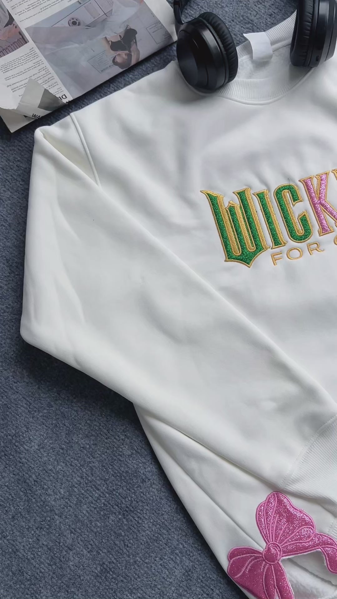 Video Wicked For Good Embroidered Sweatshirt in White