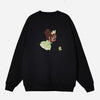 Black Oversized Sweatshirt Featuring Embroidered Chibi Tiana And Frog