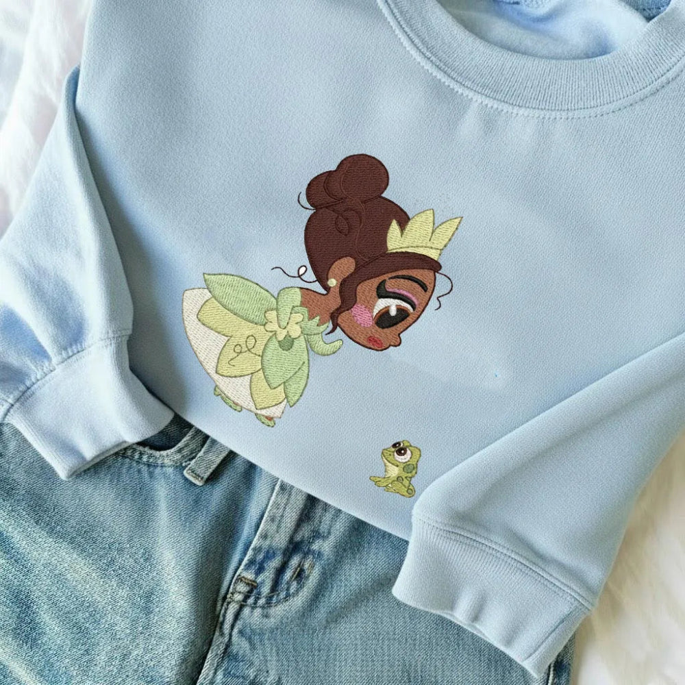 Folded Sweater With Embroidered Tiana Crown And Frog Design