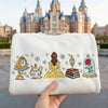 Sweatshirt Belle Back View Enchanted Objects Embroidered On Castle Background.