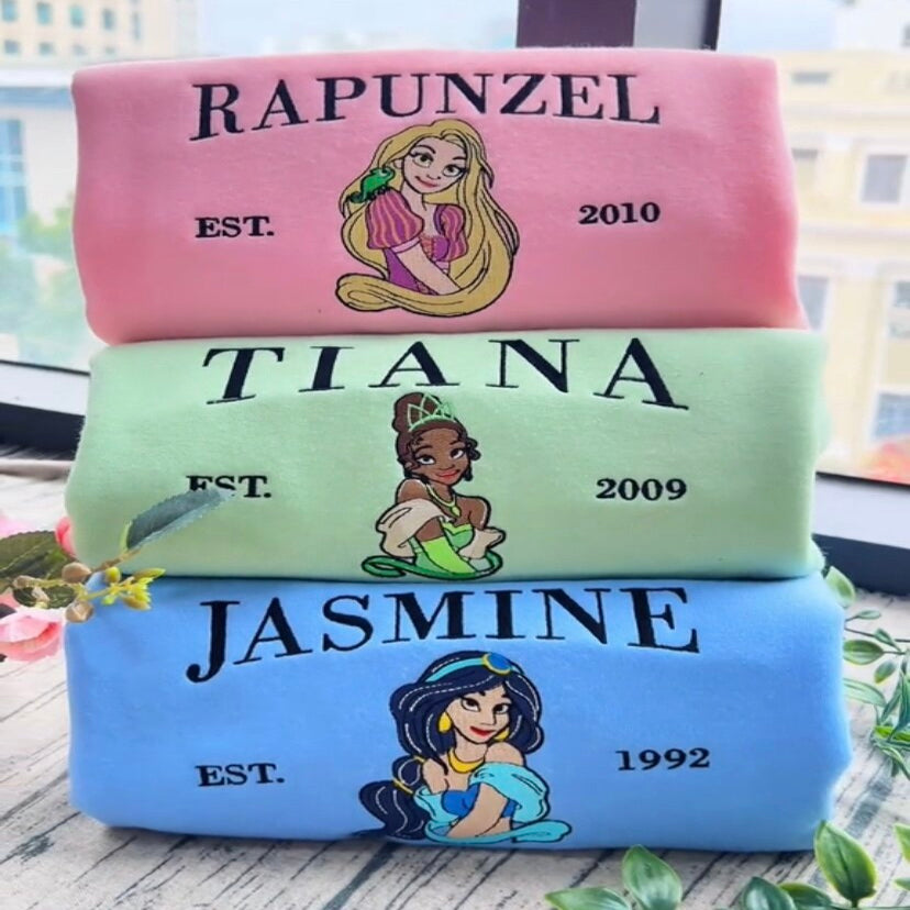 Princess Character Embroidered Sweatshirt Collection
